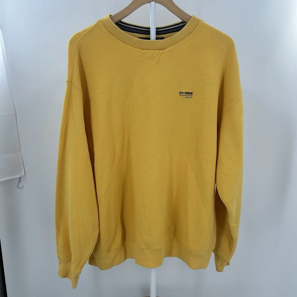 Yellow Crewneck Sweatshirt XL Oversized Preppy Minimal Ivy Crew‎ Sport
